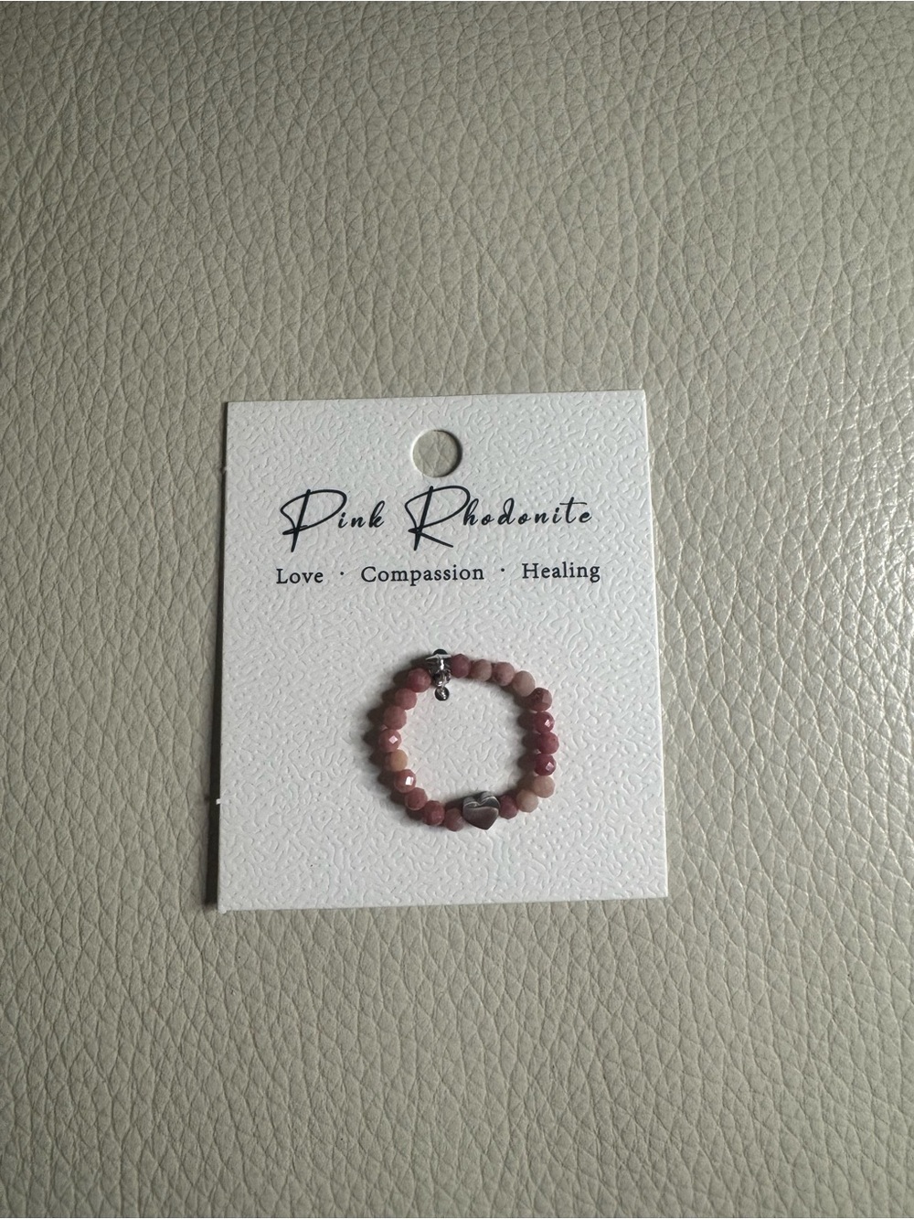 Beaded Stretch Ring Pink Rhodonite